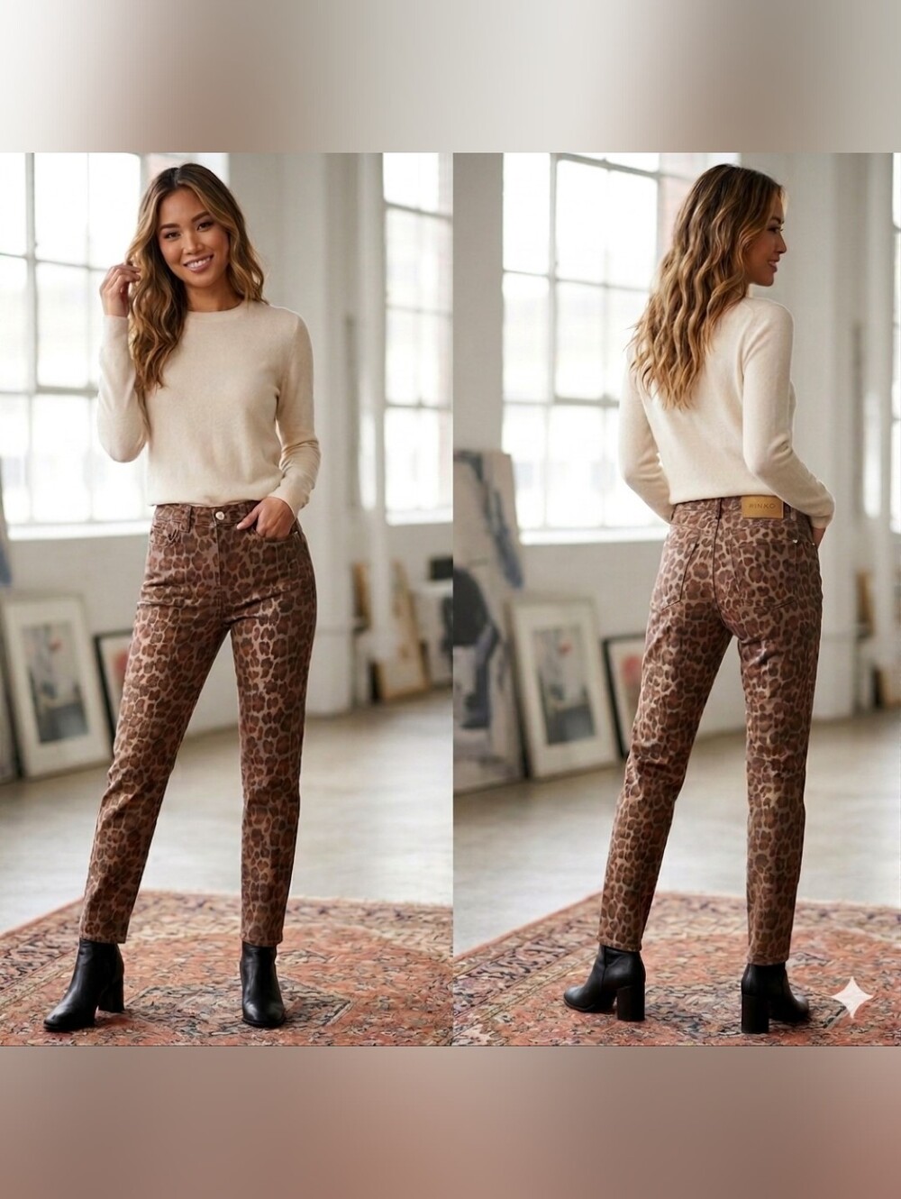 NWT PINKO Paris Cheetah Print Sandy 3 Denim Straight Leg Multi Marro Brown 26